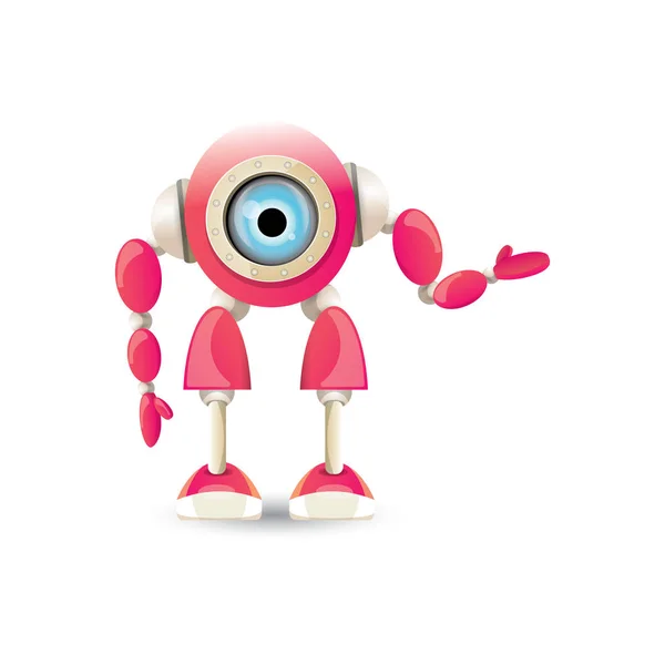 Vector amuzant desen animat roz prietenos robot personaj Izolat pe fundal alb. Copii robot șablon de design logo — Vector de stoc