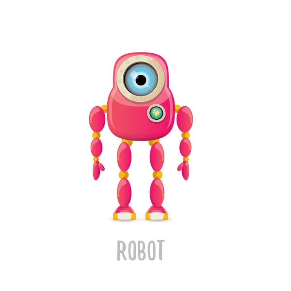 Vector divertido de dibujos animados rosa amigable personaje robot Aislado sobre fondo blanco. Plantilla de diseño de logotipo robot infantil — Vector de stock