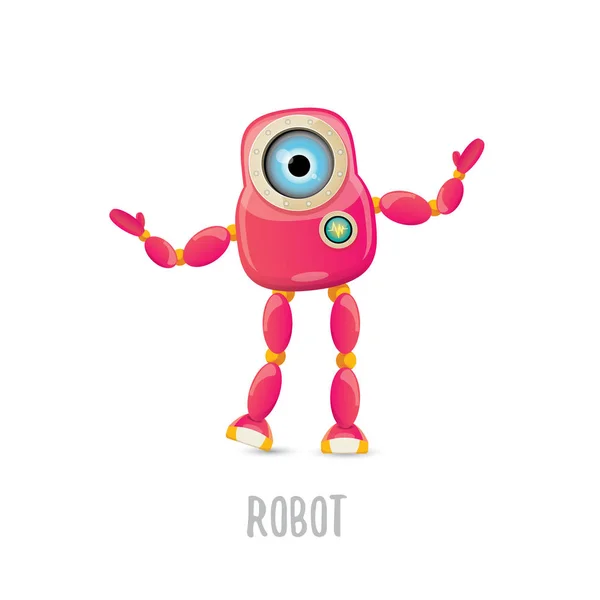 Vector divertido de dibujos animados rosa amigable personaje robot Aislado sobre fondo blanco. Plantilla de diseño de logotipo robot infantil — Archivo Imágenes Vectoriales