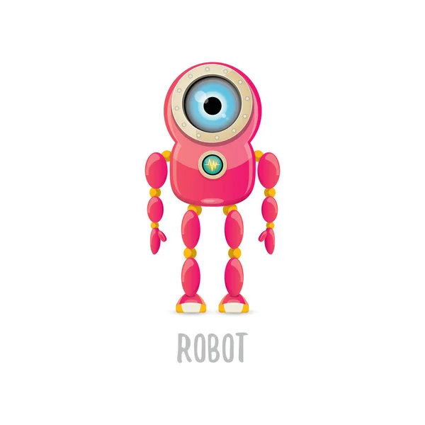 Vector divertido de dibujos animados rosa amigable personaje robot Aislado sobre fondo blanco. Plantilla de diseño de logotipo robot infantil — Archivo Imágenes Vectoriales