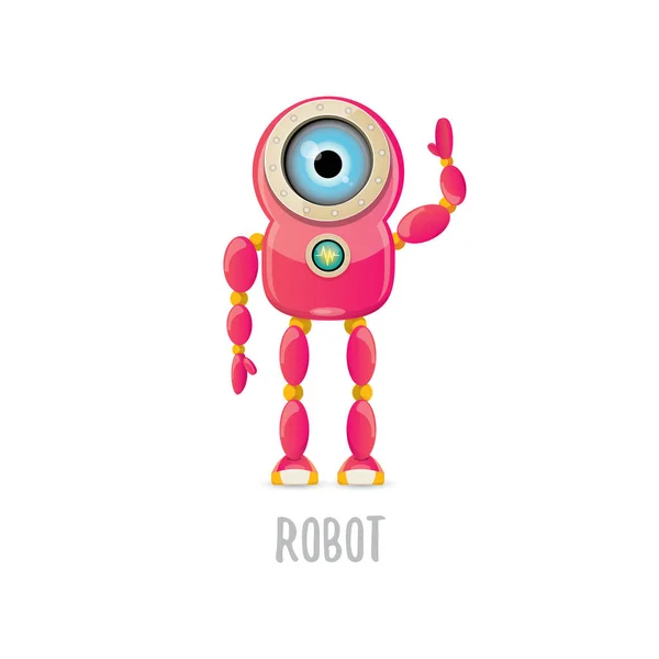 Vector divertido de dibujos animados rosa amigable personaje robot Aislado sobre fondo blanco. Plantilla de diseño de logotipo robot infantil — Archivo Imágenes Vectoriales