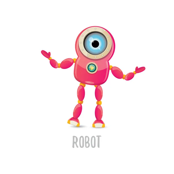 Vector funny cartoon pink friendly robot character Isolated on white background. Kids robot logo design template — Stock Vector