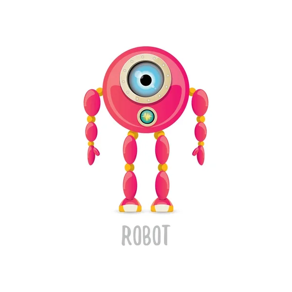 Vector divertido de dibujos animados rosa amigable personaje robot Aislado sobre fondo blanco. Plantilla de diseño de logotipo robot infantil — Vector de stock