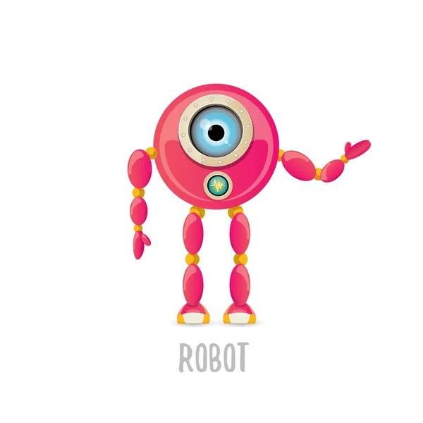 Vector divertido de dibujos animados rosa amigable personaje robot Aislado sobre fondo blanco. Plantilla de diseño de logotipo robot infantil — Archivo Imágenes Vectoriales