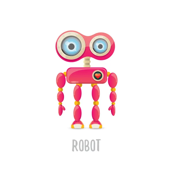 Vector divertido de dibujos animados rosa amigable personaje robot Aislado sobre fondo blanco. Plantilla de diseño de logotipo robot infantil — Archivo Imágenes Vectoriales