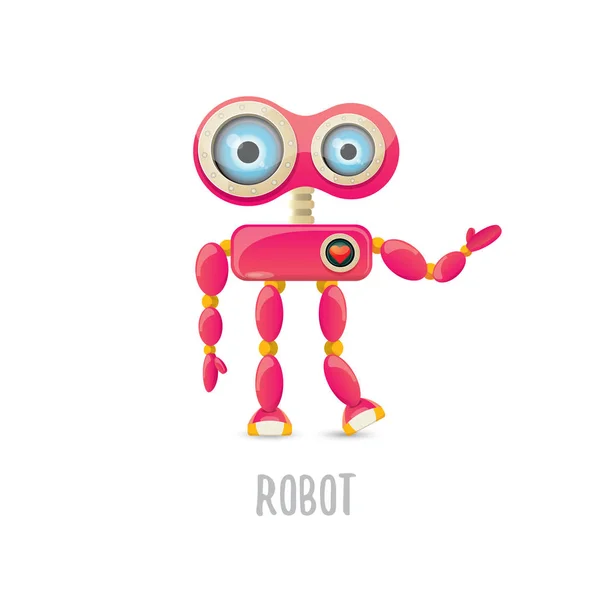 Vector αστείο καρτούν ροζ φιλικό ρομπότ χαρακτήρα απομονωμένη σε άσπρο φόντο. Πρότυπο σχεδίασης λογότυπο ρομπότ παιδιά — Διανυσματικό Αρχείο