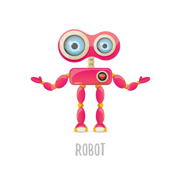 Vector divertido de dibujos animados rosa amigable personaje robot Aislado sobre fondo blanco. Plantilla de diseño de logotipo robot infantil — Archivo Imágenes Vectoriales