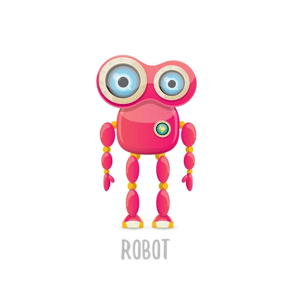 Vector divertido de dibujos animados rosa amigable personaje robot Aislado sobre fondo blanco. Plantilla de diseño de logotipo robot infantil — Archivo Imágenes Vectoriales