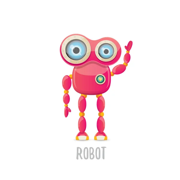 Vector divertido de dibujos animados rosa amigable personaje robot Aislado sobre fondo blanco. Plantilla de diseño de logotipo robot infantil — Vector de stock