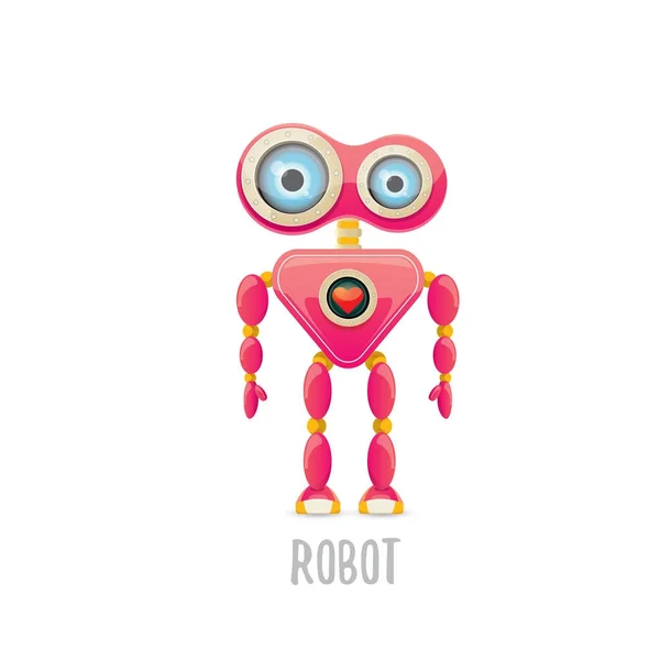 Vector divertido de dibujos animados rosa amigable personaje robot Aislado sobre fondo blanco. Plantilla de diseño de logotipo robot infantil — Archivo Imágenes Vectoriales