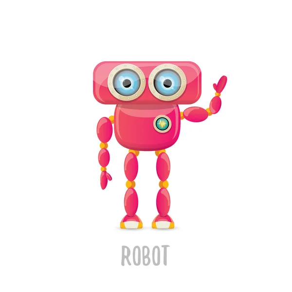 Vector grappige roze vriendelijke robot stripfiguur geïsoleerd op een witte achtergrond. Ontwerpsjabloon voor kinderen robot-logo — Stockvector