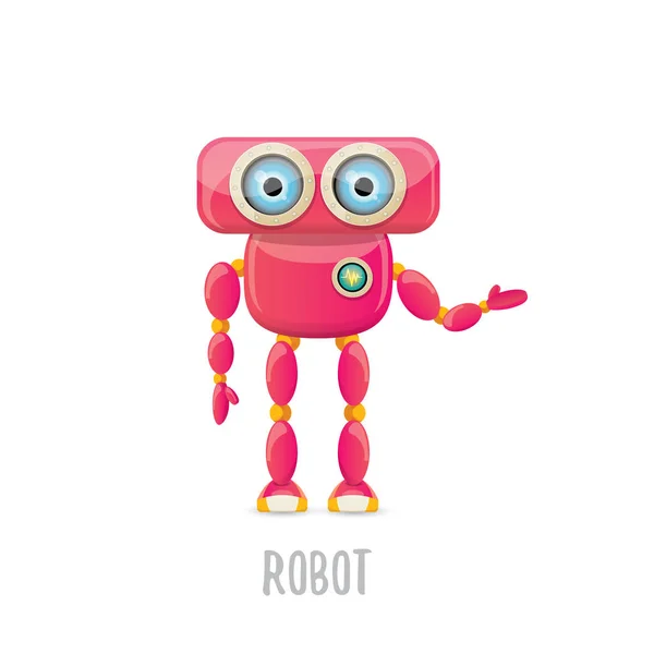 Vektoros vicces rózsaszín barátságos robot rajzfilmfigura elkülönített fehér háttér. Gyerekek robot logo design sablonok — Stock Vector