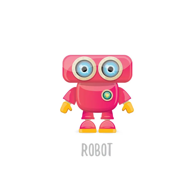 Vetor engraçado desenho animado rosa amigável personagem robô isolado no fundo branco. Modelo de design de logotipo de robô crianças —  Vetores de Stock