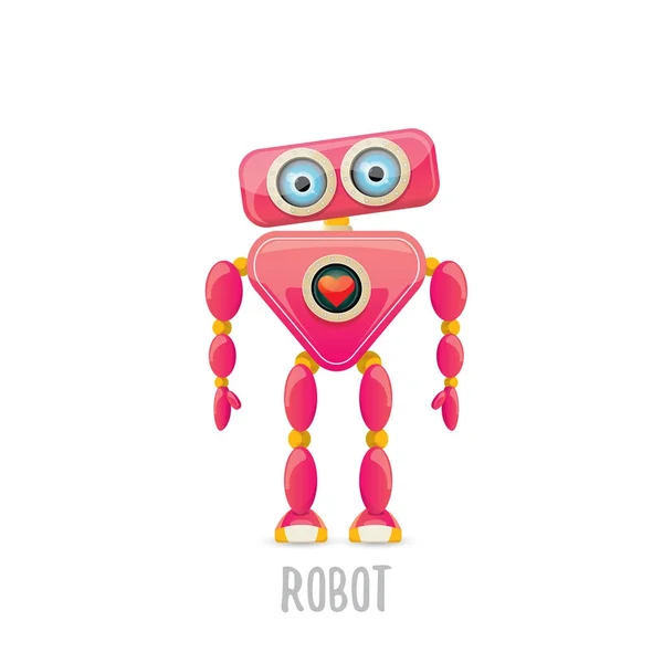 Vector divertido de dibujos animados rosa amigable personaje robot Aislado sobre fondo blanco. Plantilla de diseño de logotipo robot infantil — Vector de stock