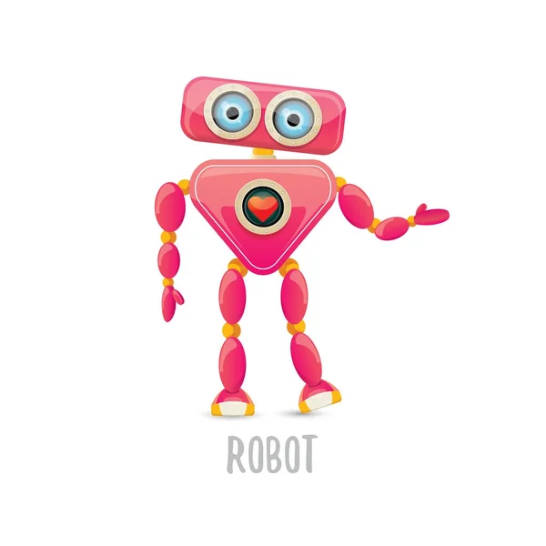 Vector funny cartoon pink friendly robot character Isolated on white background. Kids robot logo design template — Stock Vector