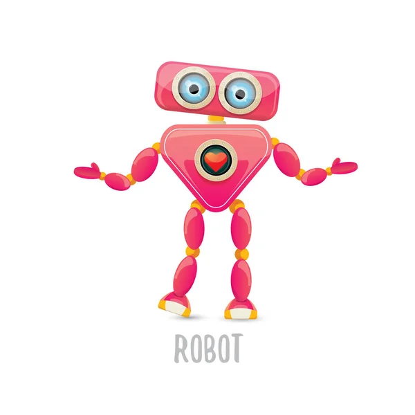 Vetor engraçado desenho animado rosa amigável personagem robô isolado no fundo branco. Modelo de design de logotipo de robô crianças — Vetor de Stock