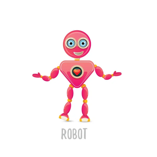 Vetor engraçado desenho animado rosa amigável personagem robô isolado no fundo branco. Modelo de design de logotipo de robô crianças — Vetor de Stock