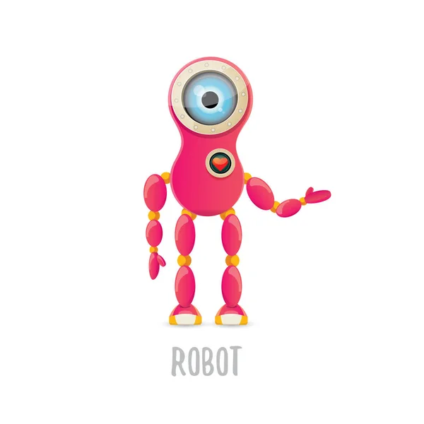 Vector divertido de dibujos animados rosa amigable personaje robot Aislado sobre fondo blanco. Plantilla de diseño de logotipo robot infantil — Archivo Imágenes Vectoriales