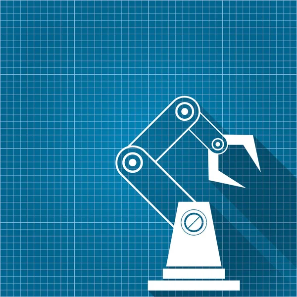Simbolo del braccio robotico vettoriale su sfondo carta cianografica. mano robot. tecnologia sfondo design — Vettoriale Stock