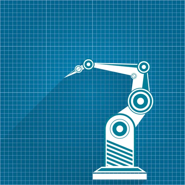 Vector robotic arm symbol on blueprint paper background. robot hand. technology background design — Stock Vector