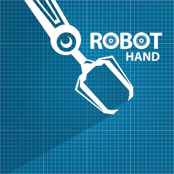 Vektor simbol lengan robot pada latar belakang kertas cetak biru. Tangan robot. desain latar belakang teknologi - Stok Vektor