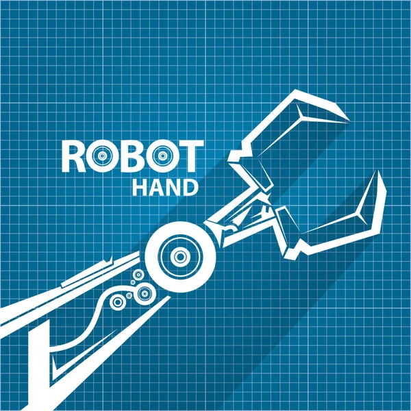 Vector robotic arm symbol on blueprint paper background. robot hand. technology background design — Stock Vector