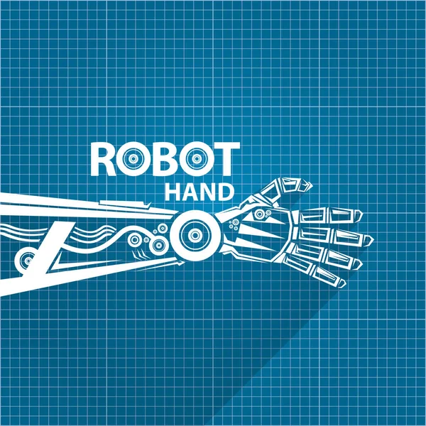 Vector robotarm symbool op blauwdruk papier achtergrond. robot hand. achtergrond technologieontwerp — Stockvector