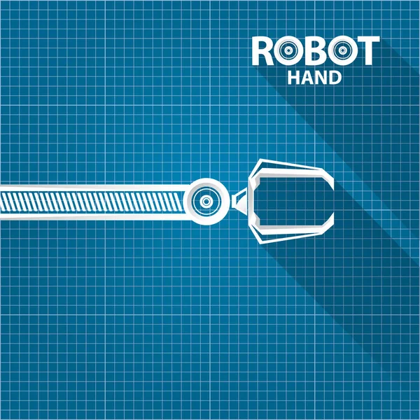 Vector robotic arm symbol on blueprint paper background. robot hand. technology background design — Stock Vector