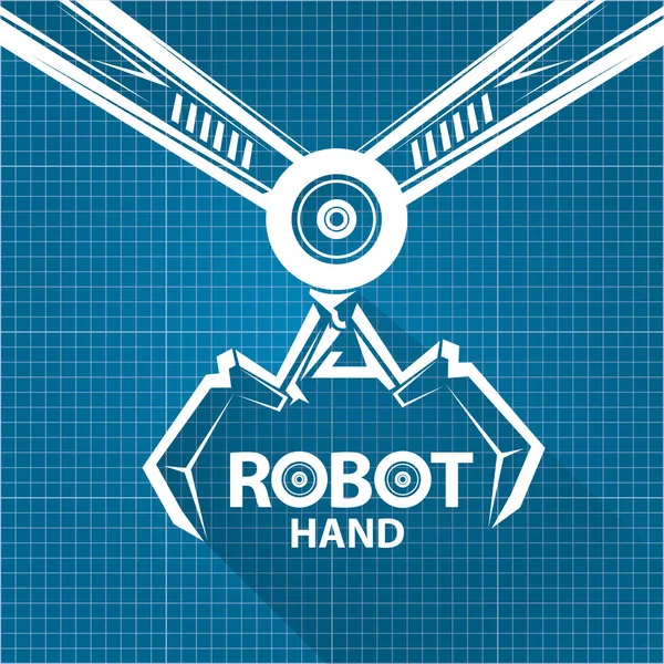 青写真紙背景ベクトル ロボット アーム記号。ロボットハンド。技術背景デザイン — ストックベクタ