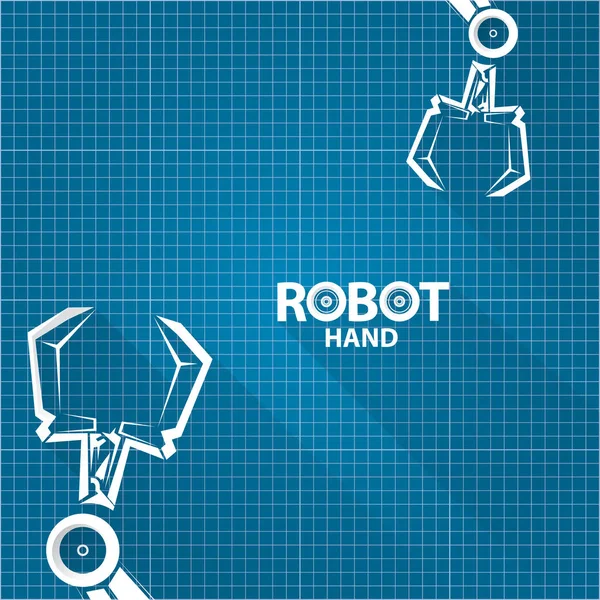 Vector robotic arm symbol on blueprint paper background. robot hand. technology background design — Stock Vector