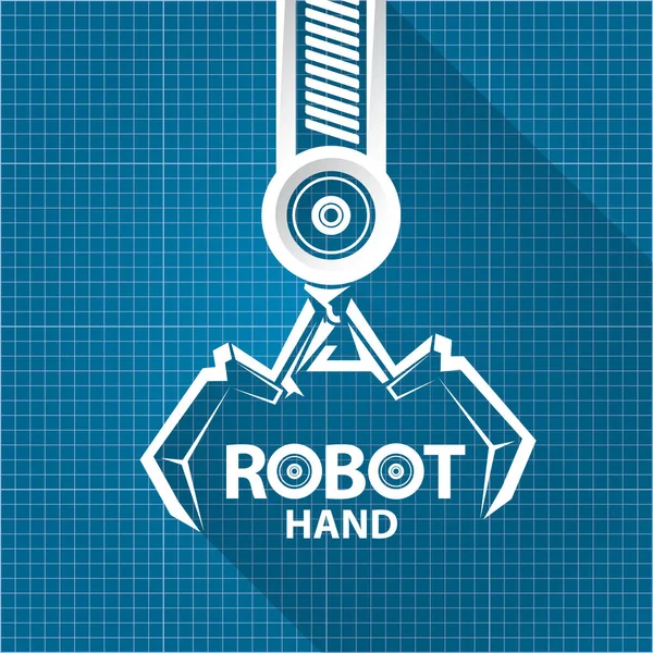 Vector robotic arm symbol on blueprint paper background. robot hand. technology background design — Stock Vector