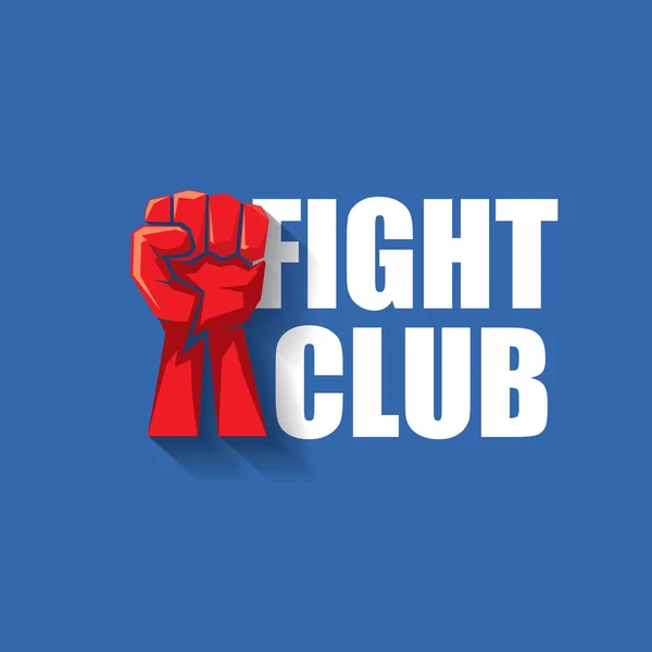 青の背景に分離された赤い男拳とクラブのベクトルのロゴを戦います。Mma 総合格闘技のデザイン テンプレート — ストックベクタ