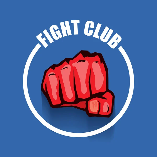 Αγώνα λογότυπο Συλλόγου διάνυσμα με πυγμή κόκκινος άντρας που απομονώνονται σε μπλε φόντο. Πρότυπο σχεδίασης ΜΜΑ μικτές πολεμικές τέχνες — Διανυσματικό Αρχείο