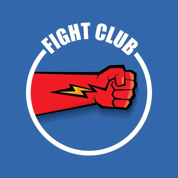 fight club vector logo with red man fist isolated on blue background. MMA Mixed martial arts design template