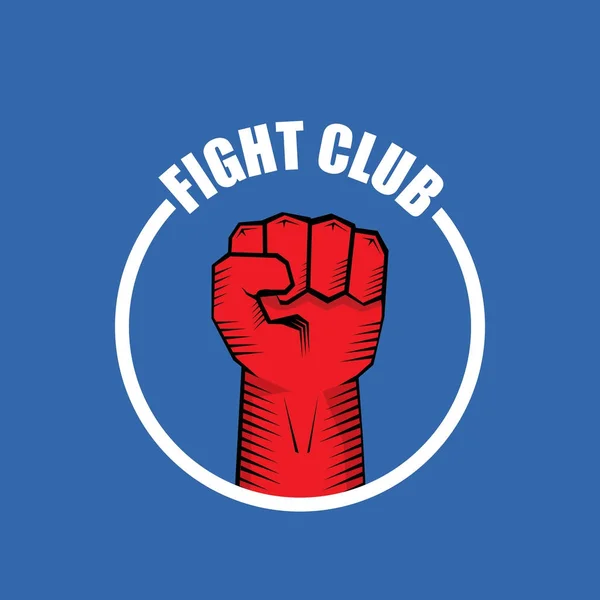 Kampf-Club-Vektor-Logo mit roter Faust auf blauem Hintergrund. mma Mixed Martial Arts Design-Vorlage — Stockvektor