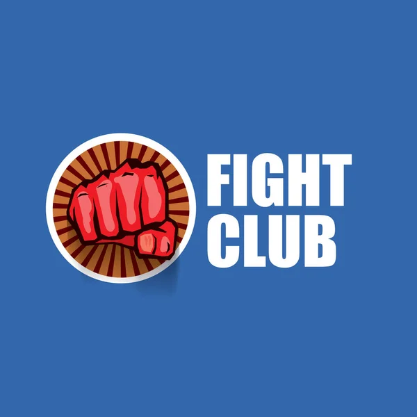fight club vector logo with red man fist isolated on blue background. MMA Mixed martial arts design template