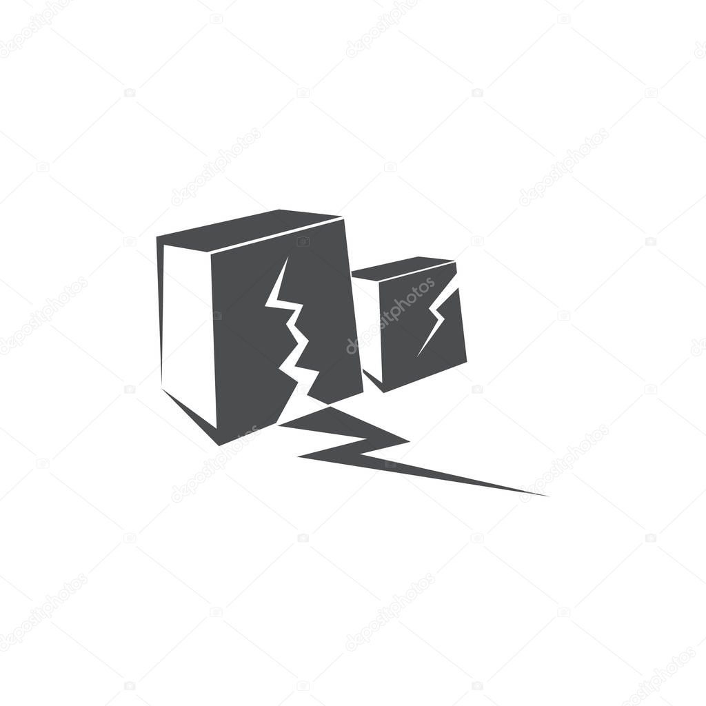 vector Earthquake v icon with damaged house isolated on white background. Natural disaster sign or symbol