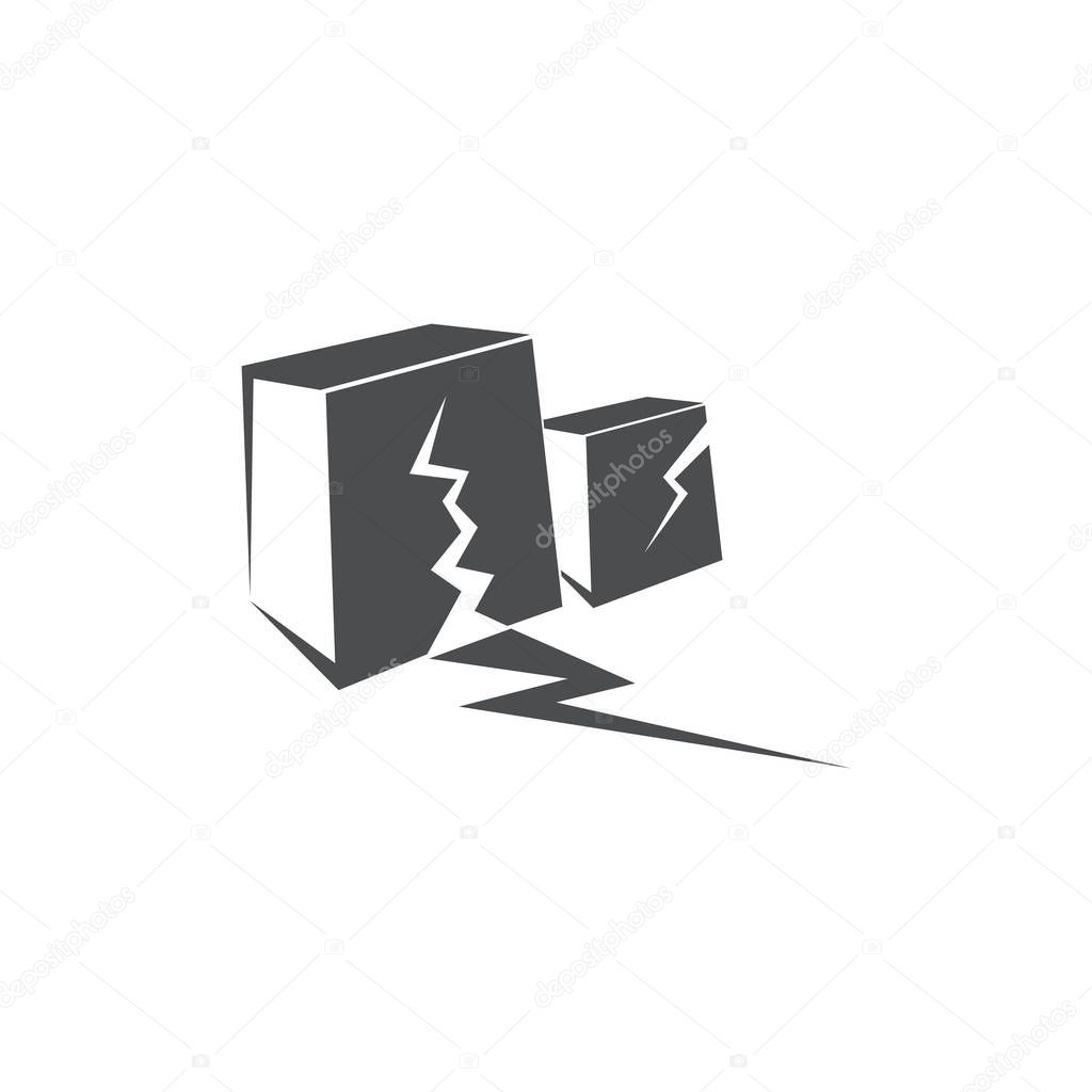 Vector Earthquake v icon with damaged house isolated on white background. vector Natural disaster sign or symbol