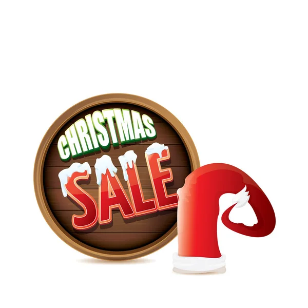Vector red Santa hat with special sale sign tag isolated on white background. vector merry christmas sale label, sticker, banner — Stock Vector