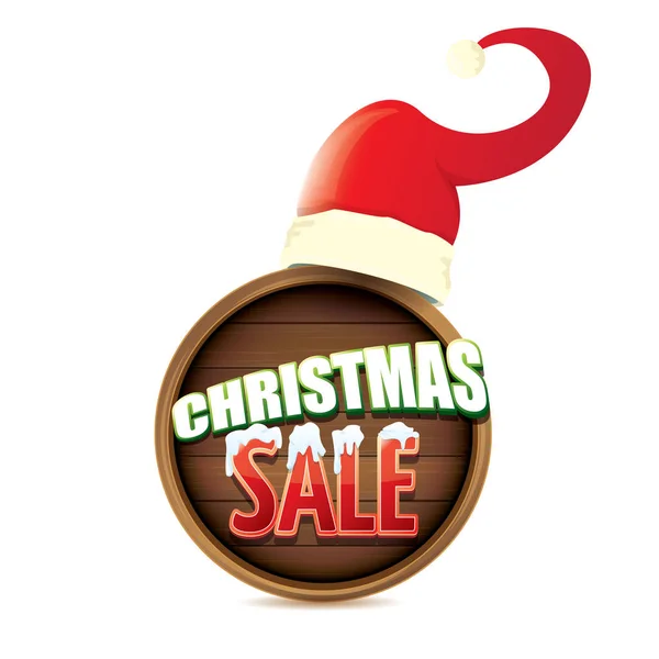 Vektor červená čepice Santa s speciální prodej znamení značky izolovaných na bílém pozadí. vektorové veselé vánoční prodej label, nálepka, banner — Stockový vektor