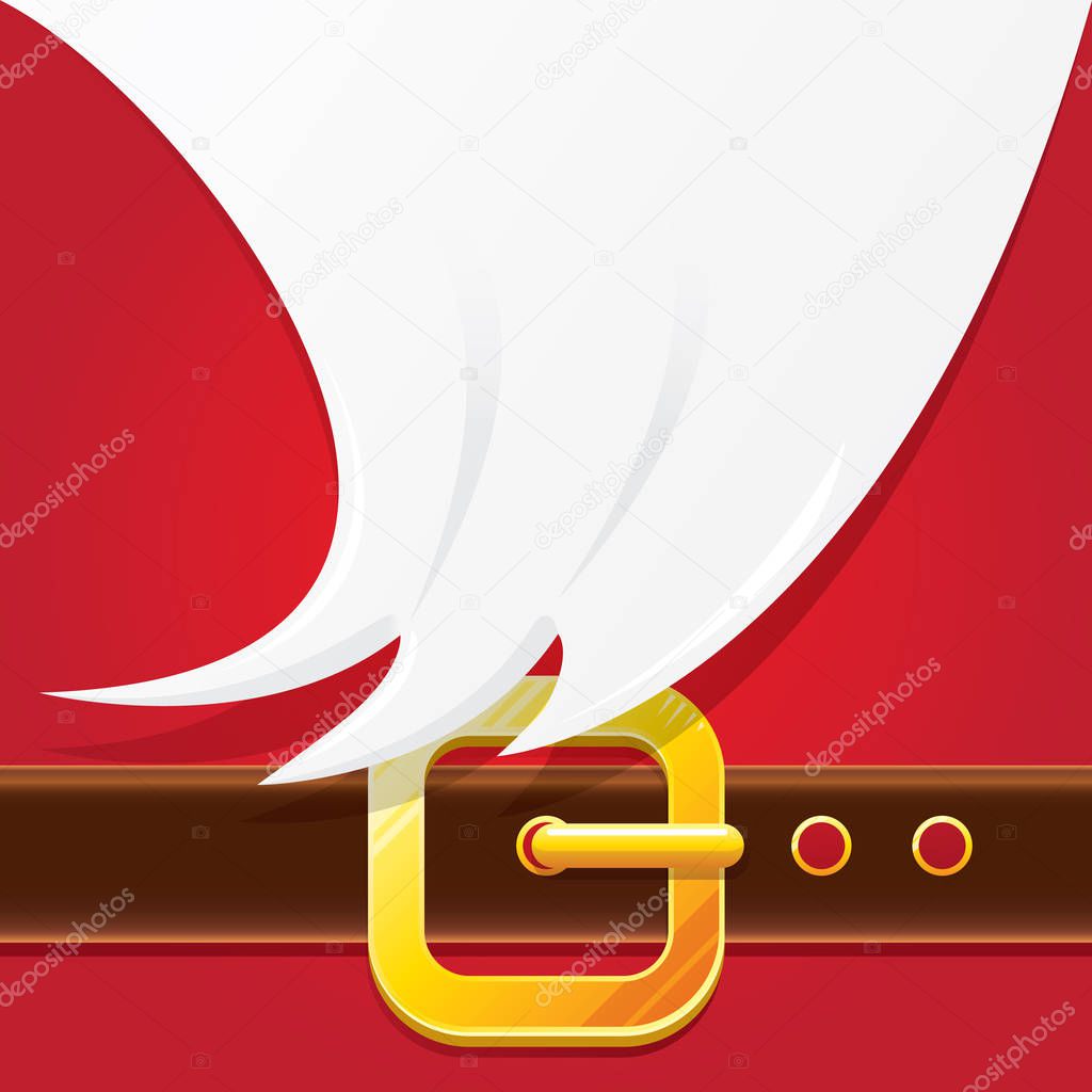vector merry christmas classic red cartoon background with santa claus white beard, belt and golden buckle. vector christmas banner , flyer or poster background with copy space