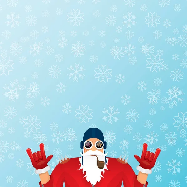 Vektorové Dj santa claus s kouření potrubí, santa vousy a funky santa klobouk na modrém podkladu s sněhové vločky. Vánoční bokovky plakát pro strany nebo přání. vektorové bad santa Vánoční plakát — Stockový vektor