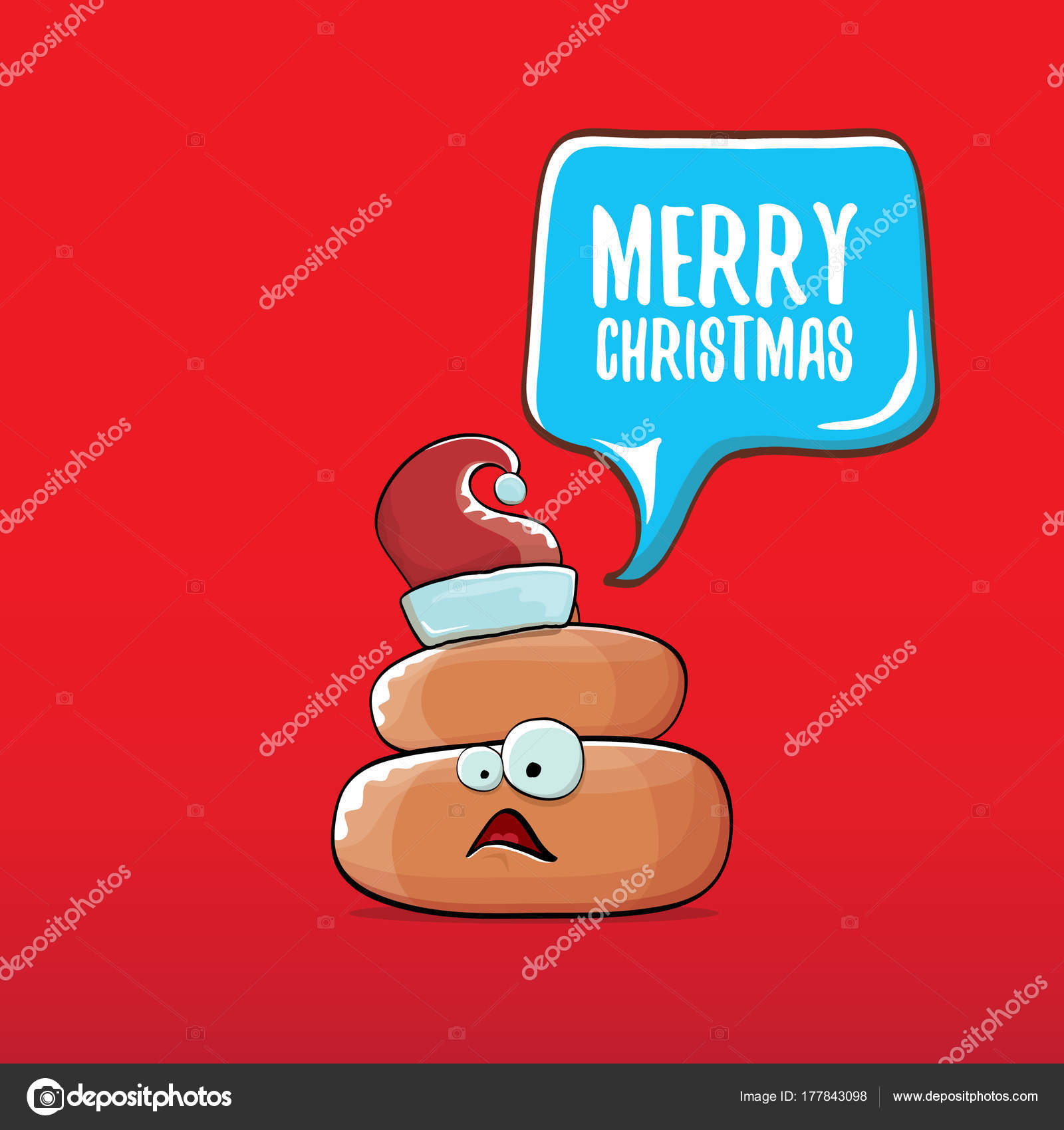 ベクトル面白い漫画クールかわいい茶色笑顔うんちアイコン赤いサンタ帽子と音声バブル クリスマス赤背景に分離されました ファンキーなクリスマス キャラクター ストックベクター C Zm1ter