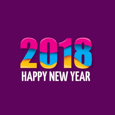 Menekşe arka plan üzerinde izole 2018 mutlu yeni yıl yaratıcı tasarım numaraları ve tebrik metin.