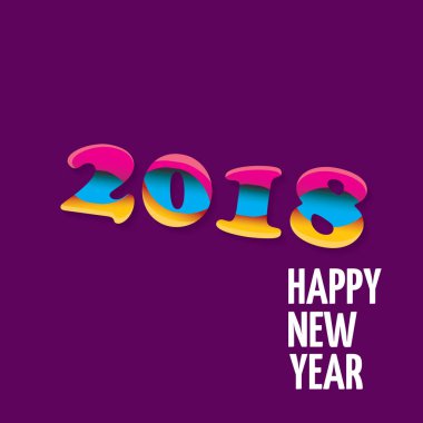 Menekşe arka plan üzerinde izole 2018 mutlu yeni yıl yaratıcı tasarım numaraları ve tebrik metin.
