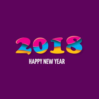 Menekşe arka plan üzerinde izole 2018 mutlu yeni yıl yaratıcı tasarım numaraları ve tebrik metin.