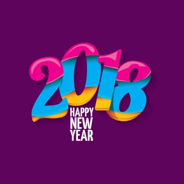 Menekşe arka plan üzerinde izole 2018 mutlu yeni yıl yaratıcı tasarım numaraları ve tebrik metin.