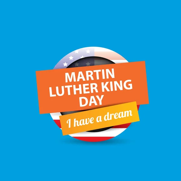 Vector Martin Luther King Jr día nosotros etiqueta engomada o etiqueta aislada sobre fondo azul. Martin Luther King Jr día vector de fondo — Vector de stock