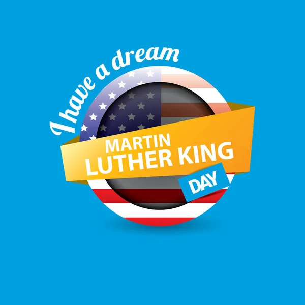 Vector Martin Luther King Jr día nosotros etiqueta engomada o etiqueta aislada sobre fondo azul. Martin Luther King Jr día vector de fondo — Vector de stock