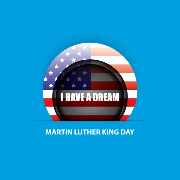 Vector Martin Luther King Jr día nosotros etiqueta engomada o etiqueta aislada sobre fondo azul. Martin Luther King Jr día vector de fondo — Vector de stock